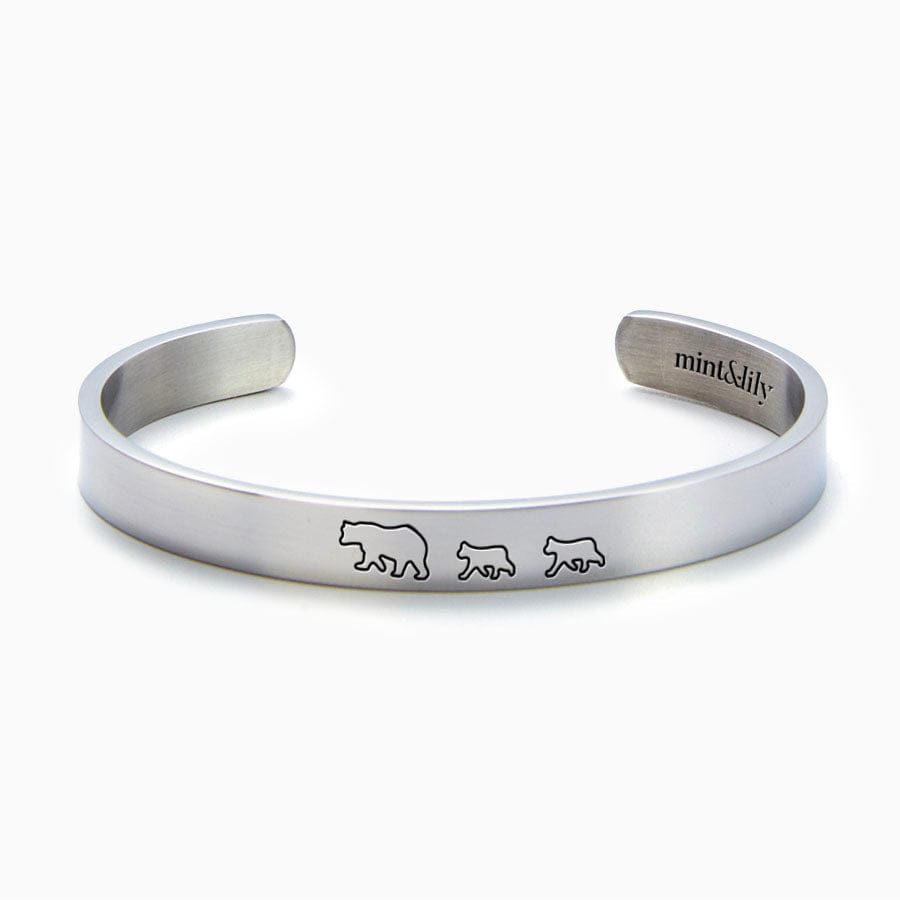 Mama Bear & Her Baby Bears Engraved Personalizable Cuff Bracelet Silver / Mama + 2 Cubs Bracelet For Woman MelodyNecklace