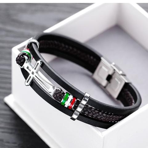 Men Leather Bracelet Stracked with Cross Charm Gifts for Him Bracelet For Man MelodyNecklace