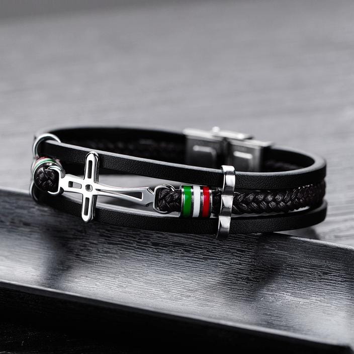 Men Leather Bracelet Stracked with Cross Charm Gifts for Him Bracelet For Man MelodyNecklace