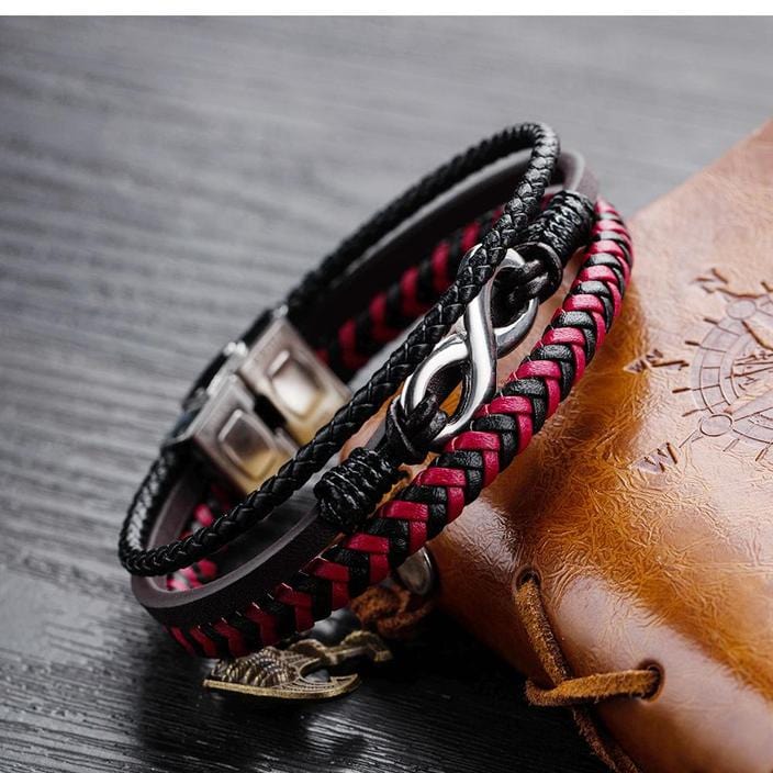 Men Leather Bracelet Stracked with Infinity Charm Gifts for Him Bracelet For Man MelodyNecklace