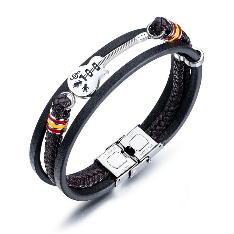Men Leather Bracelet with Guitar Charm Music Bracelet Gifts for Him Bracelet For Man MelodyNecklace