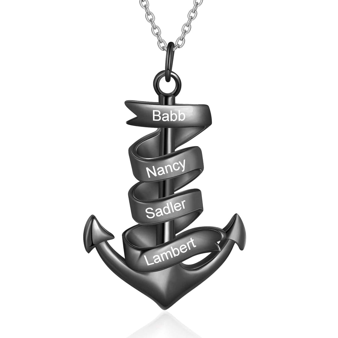 Men's Anchor Pendant Necklace Personalized with 4 Names Custom Gift for Him Black n4