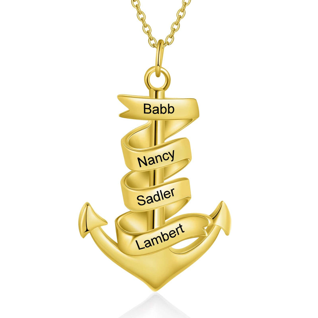 Men's Anchor Pendant Necklace Personalized with 4 Names Custom Gift for Him Gold n4