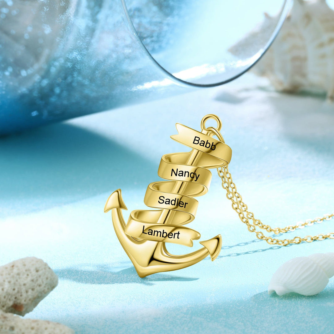 Men's Anchor Pendant Necklace Personalized with 4 Names Custom Gift for Him n4