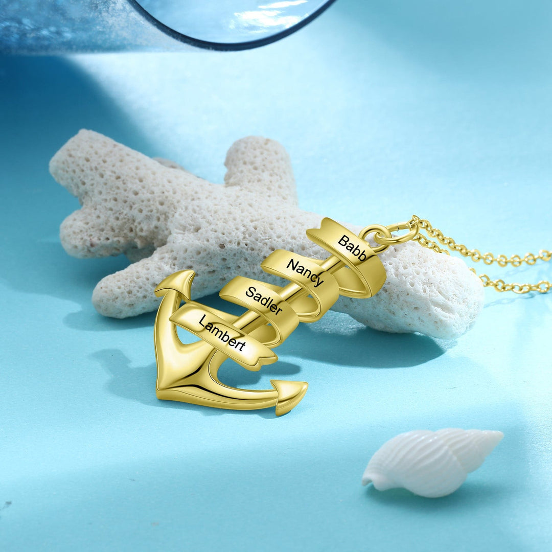 Men's Anchor Pendant Necklace Personalized with 4 Names Custom Gift for Him n4