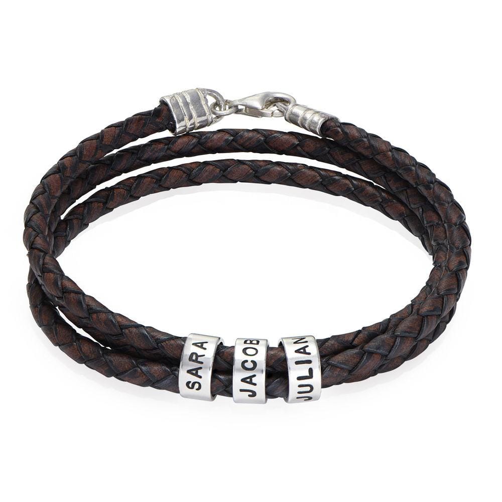 Men's Braided Leather Bracelet with Small Custom Beads-Lobster Closure Bracelet For Man MelodyNecklace