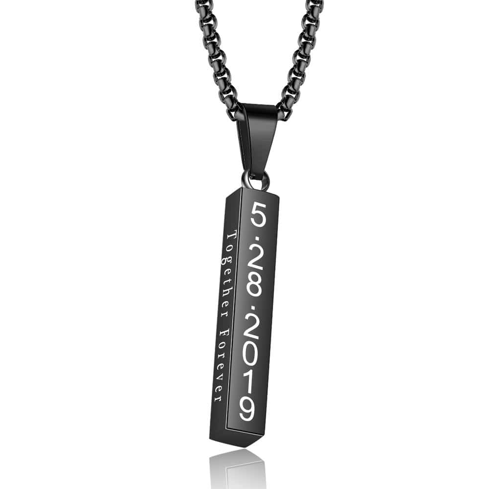 Men Vertical Bar Necklace Engraved 4 Side Personalized 3D Bar Necklace Gold Black / 20" r1