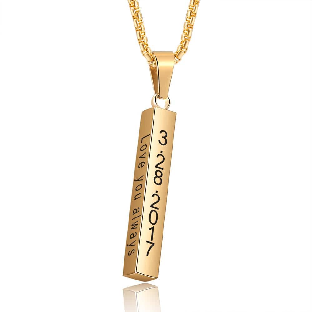 Men Vertical Bar Necklace Engraved 4 Side Personalized 3D Bar Necklace Gold Gold Necklace for man MelodyNecklace