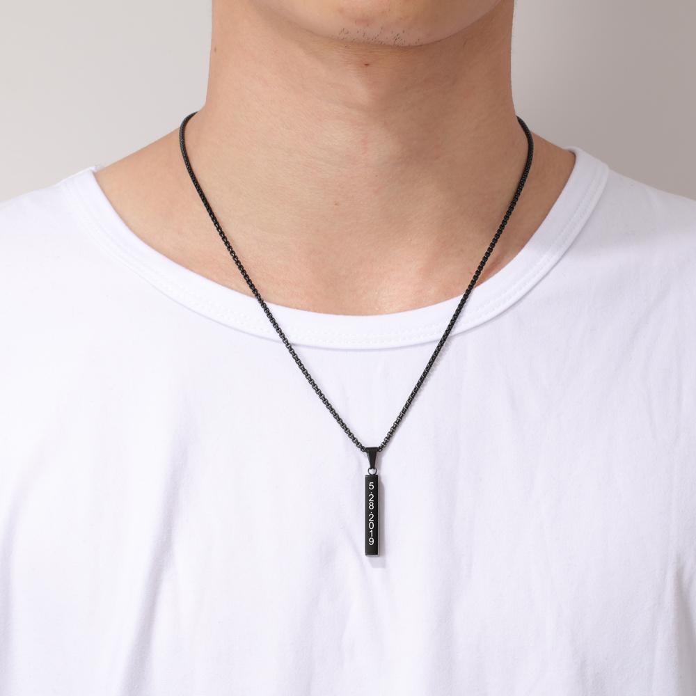 Men Vertical Bar Necklace Engraved 4 Side Personalized 3D Bar Necklace Gold r1