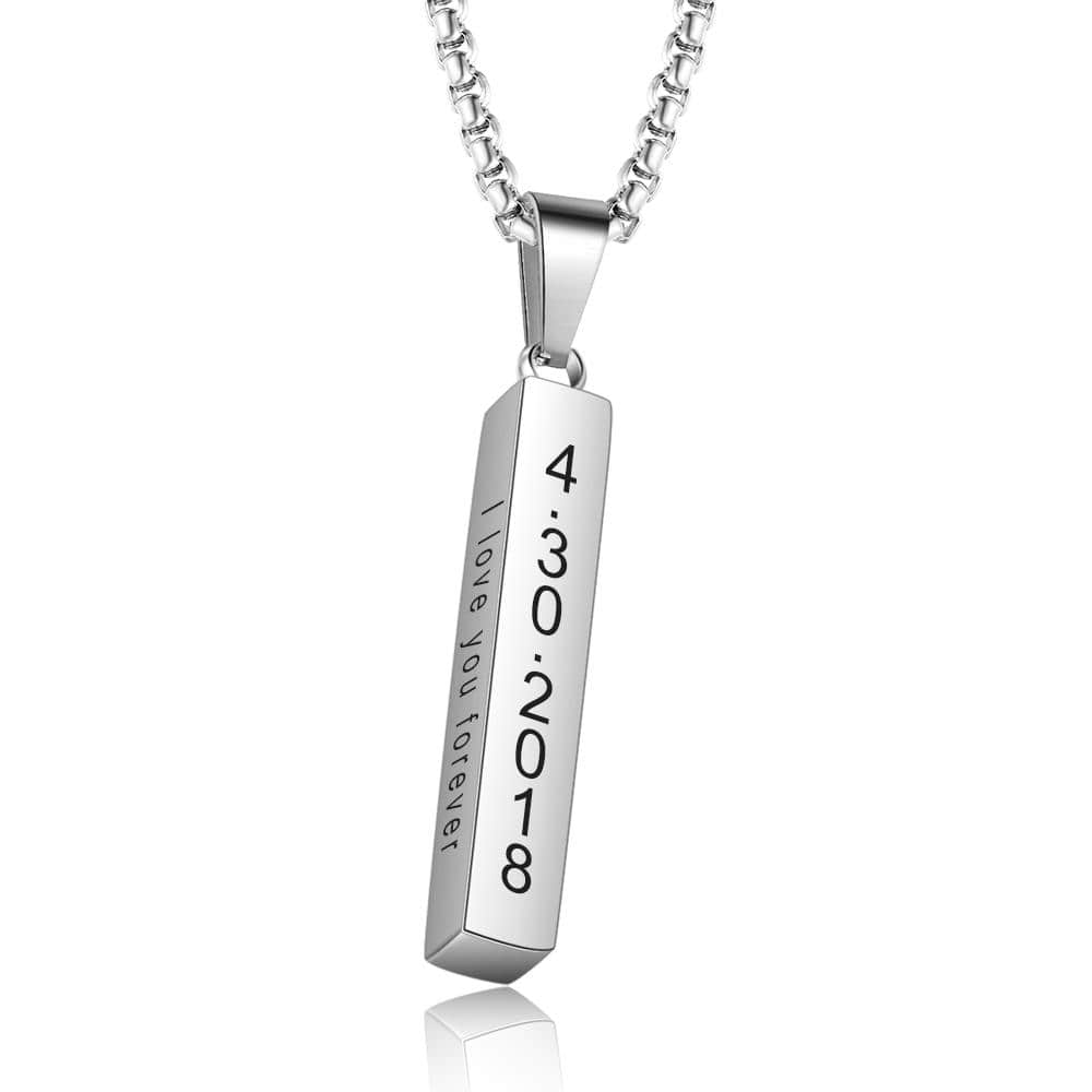 Men Vertical Bar Necklace Engraved 4 Side Personalized 3D Bar Necklace Gold White Gold Plated / 20" r1