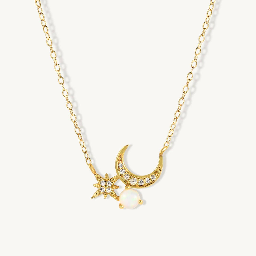 Moon and Star Zircon Necklace Gold Necklaces Kosiner