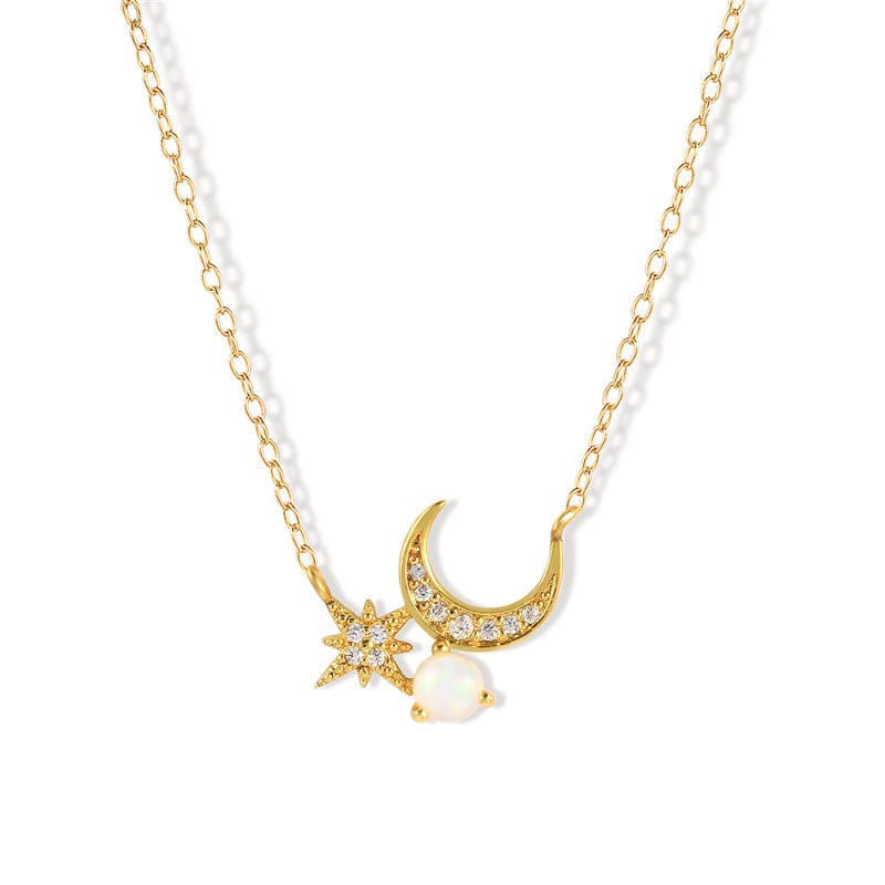 Moon and Star Zircon Necklace Gold Necklaces Kosiner
