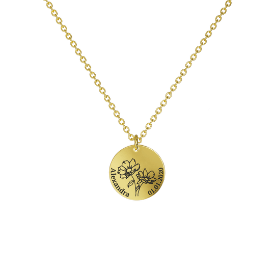 Mother's Day Gift Birth Flower Pendant Necklace 18K Gold Plated / Style 1 - Bold / August Necklace MelodyNecklace