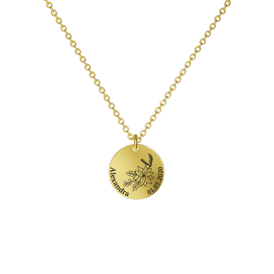 Mother's Day Gift Birth Flower Pendant Necklace 18K Gold Plated / Style 1 - Bold / December Necklace MelodyNecklace