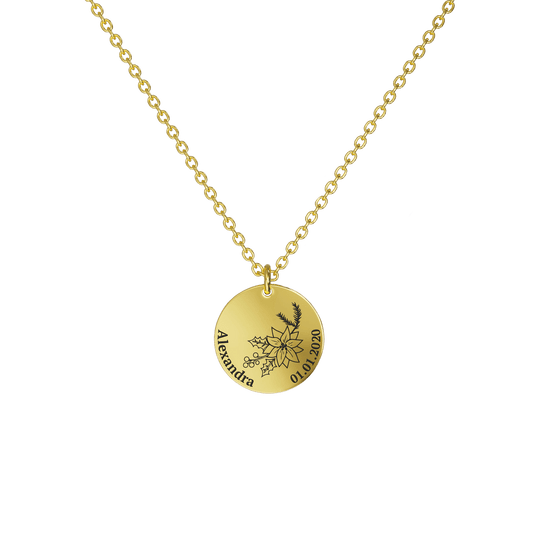 Mother's Day Gift Birth Flower Pendant Necklace 18K Gold Plated / Style 1 - Bold / December Necklace MelodyNecklace