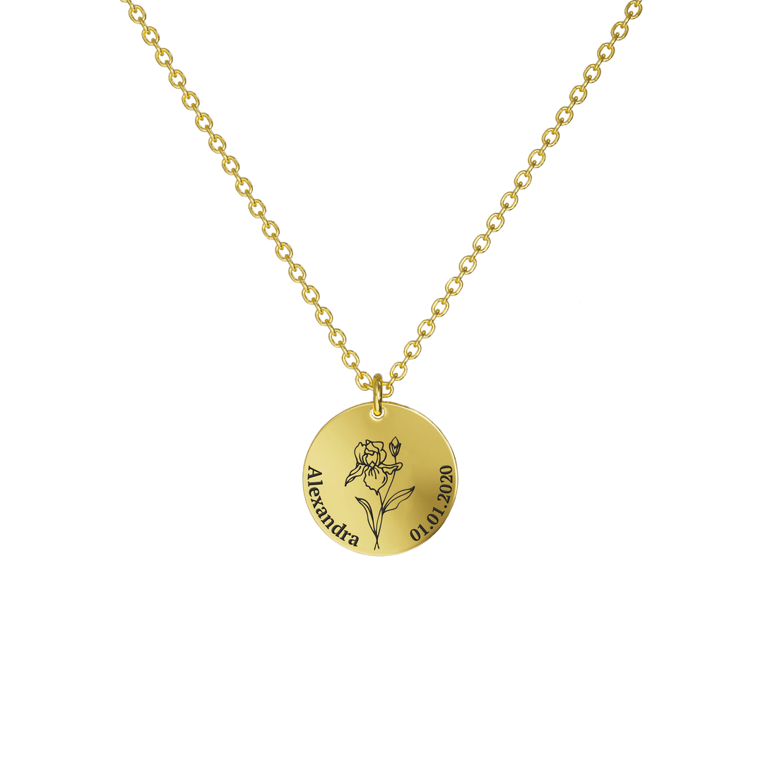 Mother's Day Gift Birth Flower Pendant Necklace 18K Gold Plated / Style 1 - Bold / February Necklace MelodyNecklace
