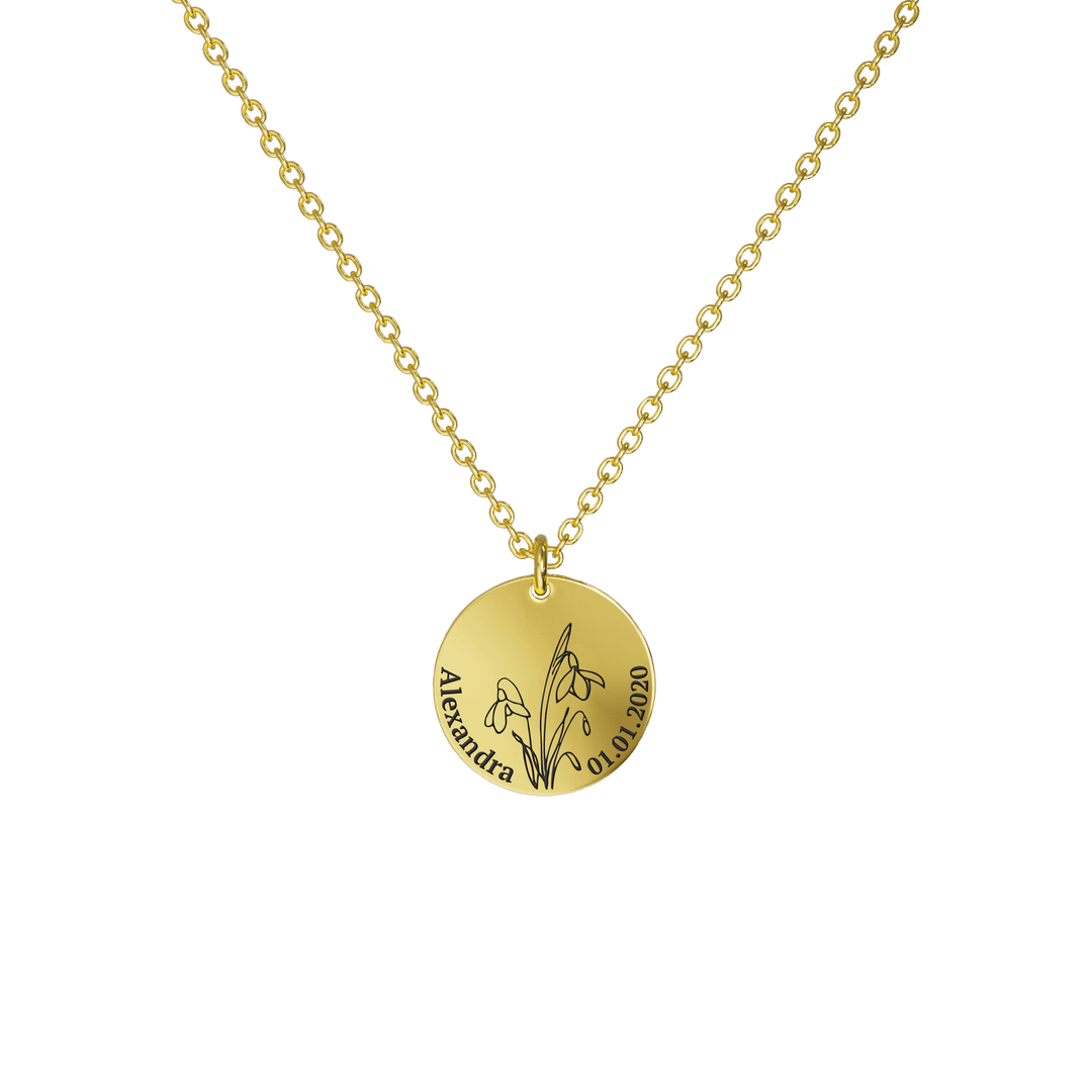 Mother's Day Gift Birth Flower Pendant Necklace 18K Gold Plated / Style 1 - Bold / January Necklace MelodyNecklace