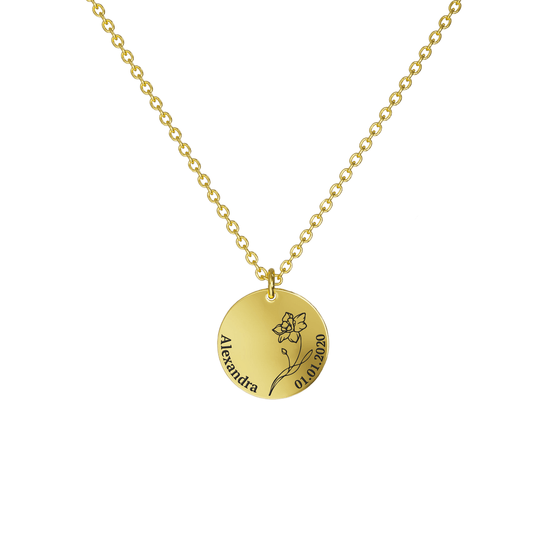Mother's Day Gift Birth Flower Pendant Necklace 18K Gold Plated / Style 1 - Bold / March Necklace MelodyNecklace