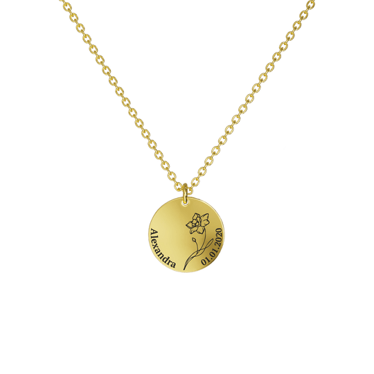 Mother's Day Gift Birth Flower Pendant Necklace 18K Gold Plated / Style 1 - Bold / March Necklace MelodyNecklace