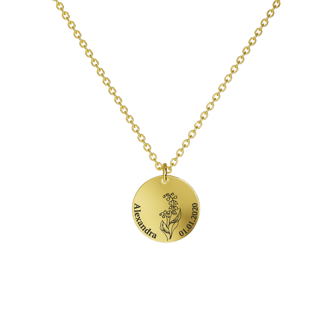 Mother's Day Gift Birth Flower Pendant Necklace 18K Gold Plated / Style 1 - Bold / May Necklace MelodyNecklace
