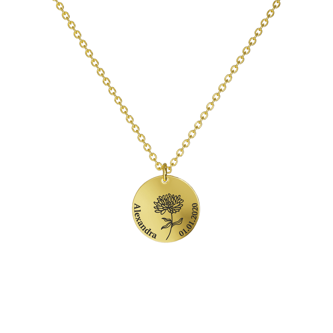 Mother's Day Gift Birth Flower Pendant Necklace 18K Gold Plated / Style 1 - Bold / November Necklace MelodyNecklace