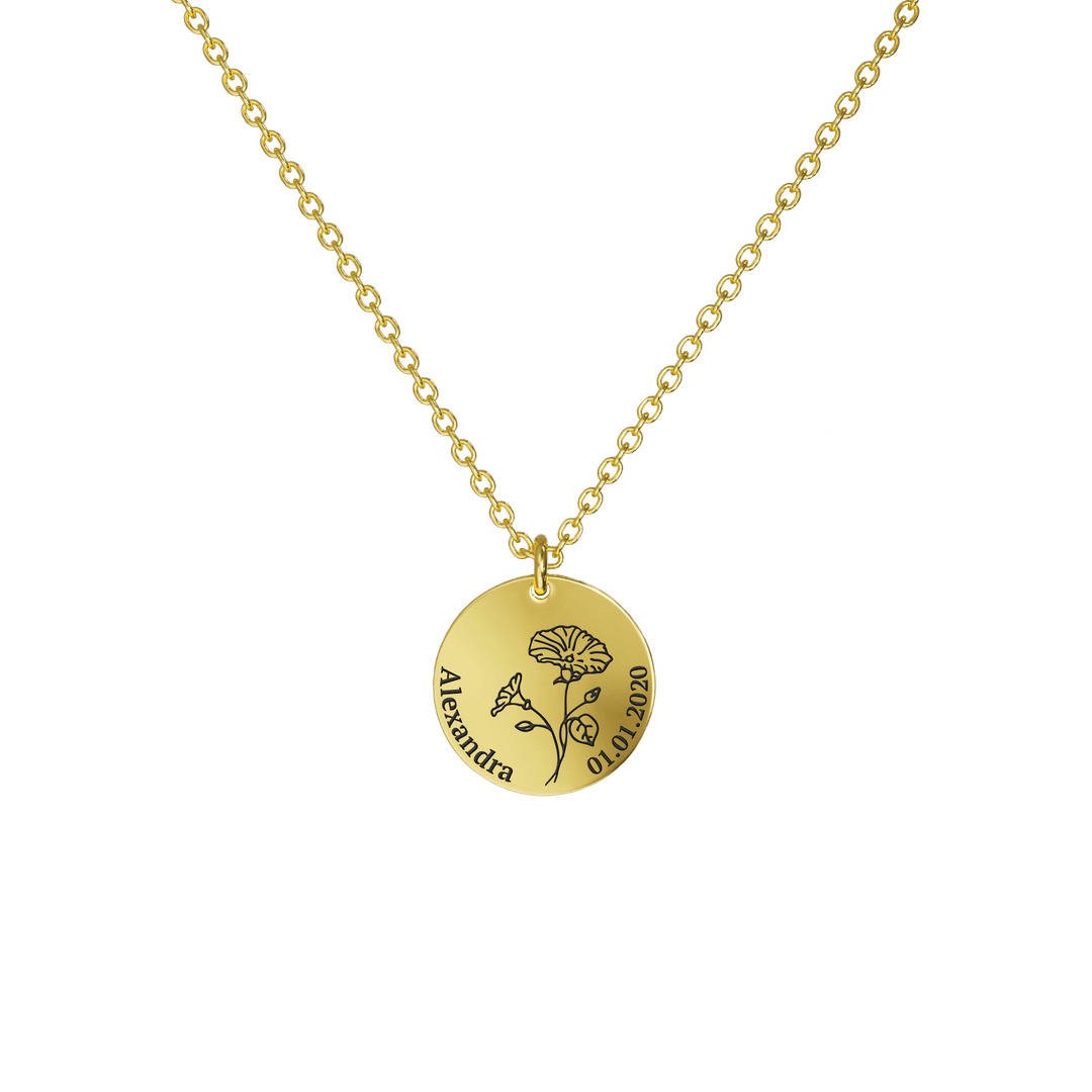 Mother's Day Gift Birth Flower Pendant Necklace 18K Gold Plated / Style 1 - Bold / September Necklace MelodyNecklace