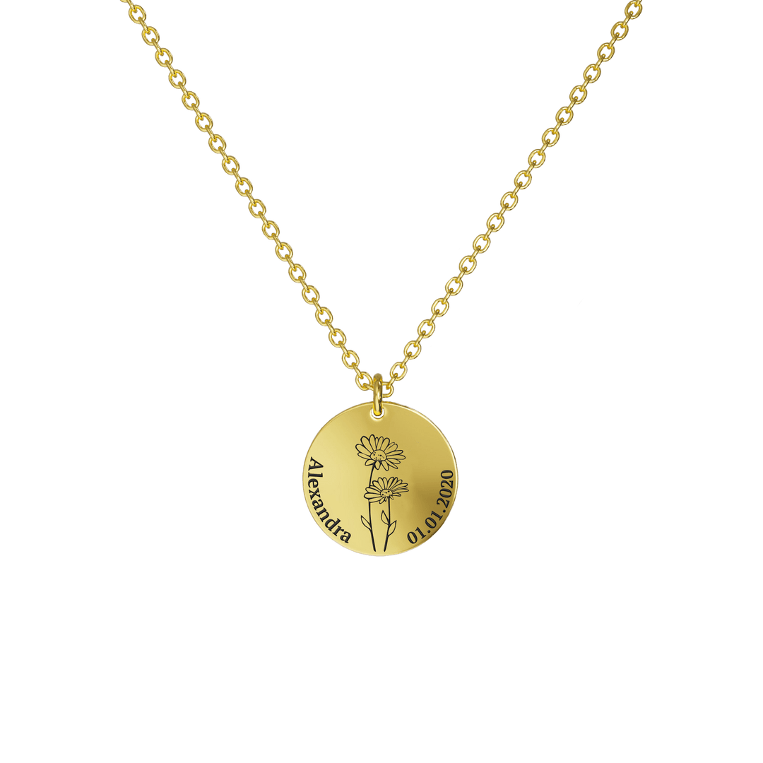Mother's Day Gift Birth Flower Pendant Necklace 18K Gold Plated / Style 2 - Dainty / April Necklace MelodyNecklace