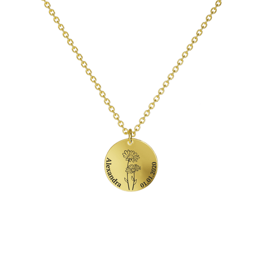 Mother's Day Gift Birth Flower Pendant Necklace 18K Gold Plated / Style 2 - Dainty / April Necklace MelodyNecklace