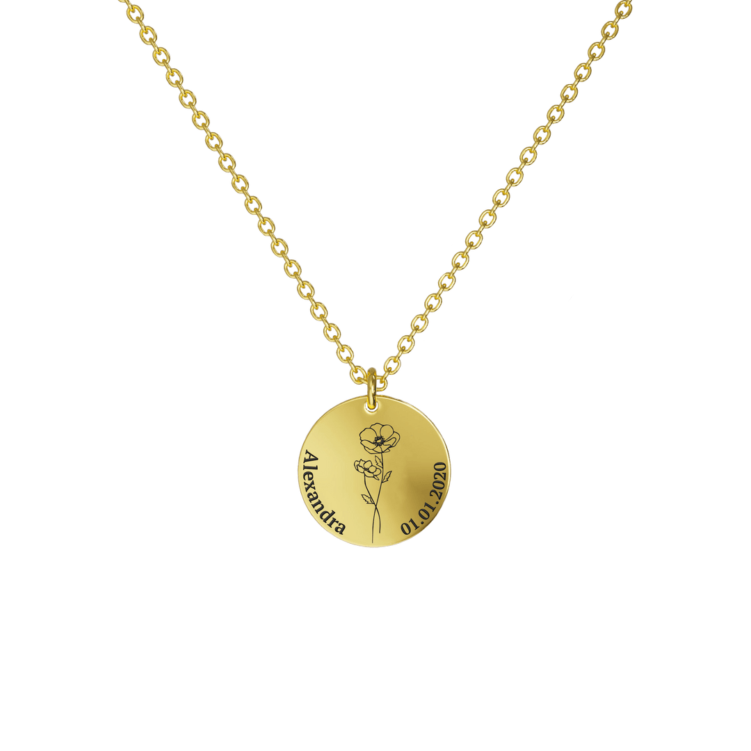 Mother's Day Gift Birth Flower Pendant Necklace 18K Gold Plated / Style 2 - Dainty / August Necklace MelodyNecklace