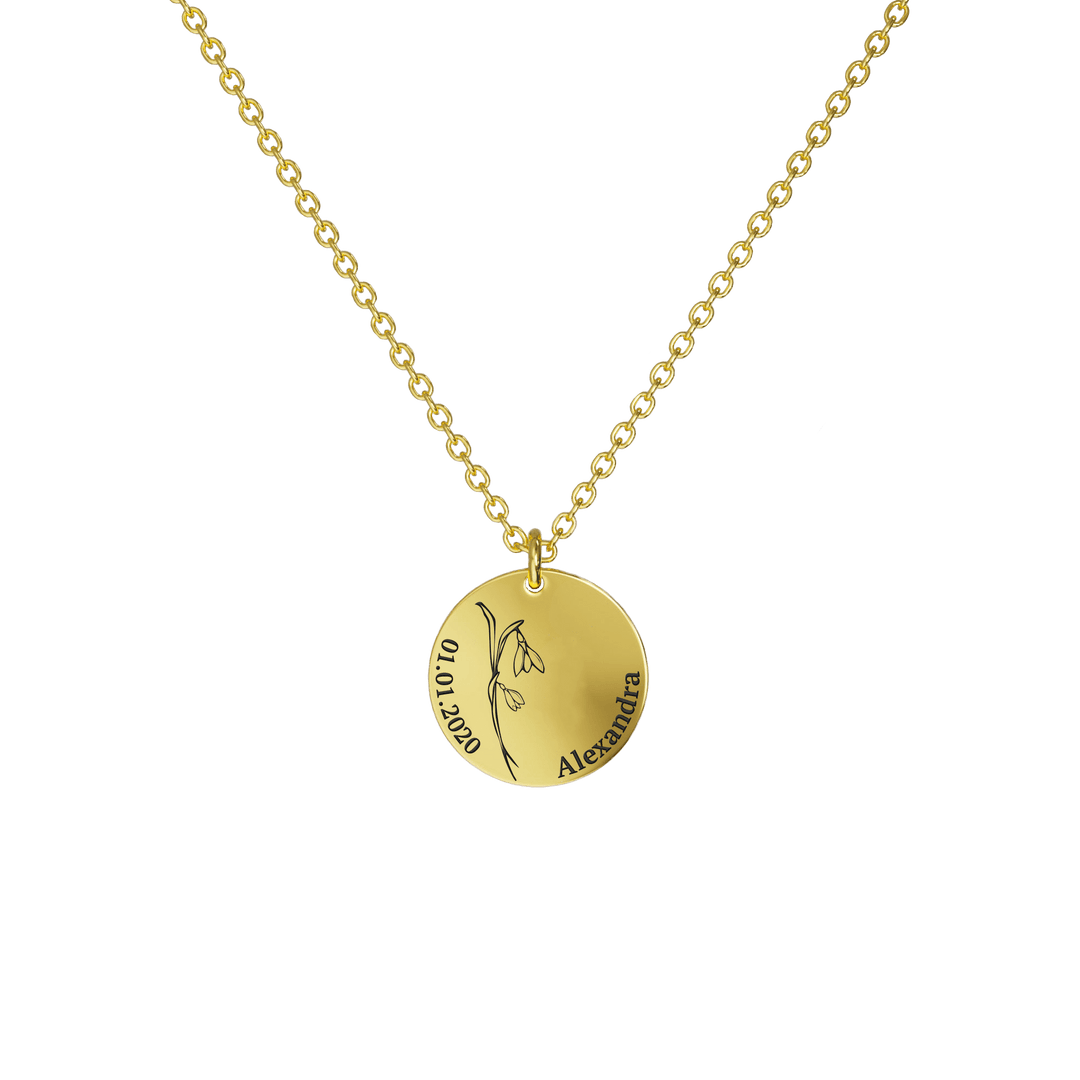 Mother's Day Gift Birth Flower Pendant Necklace 18K Gold Plated / Style 2 - Dainty / January Necklace MelodyNecklace