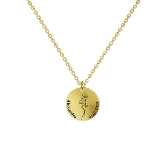 Mother's Day Gift Birth Flower Pendant Necklace 18K Gold Plated / Style 2 - Dainty / July Necklace MelodyNecklace