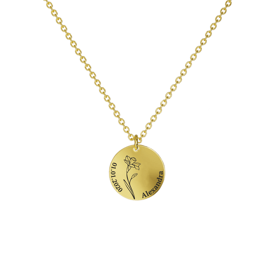 Mother's Day Gift Birth Flower Pendant Necklace 18K Gold Plated / Style 2 - Dainty / March Necklace MelodyNecklace