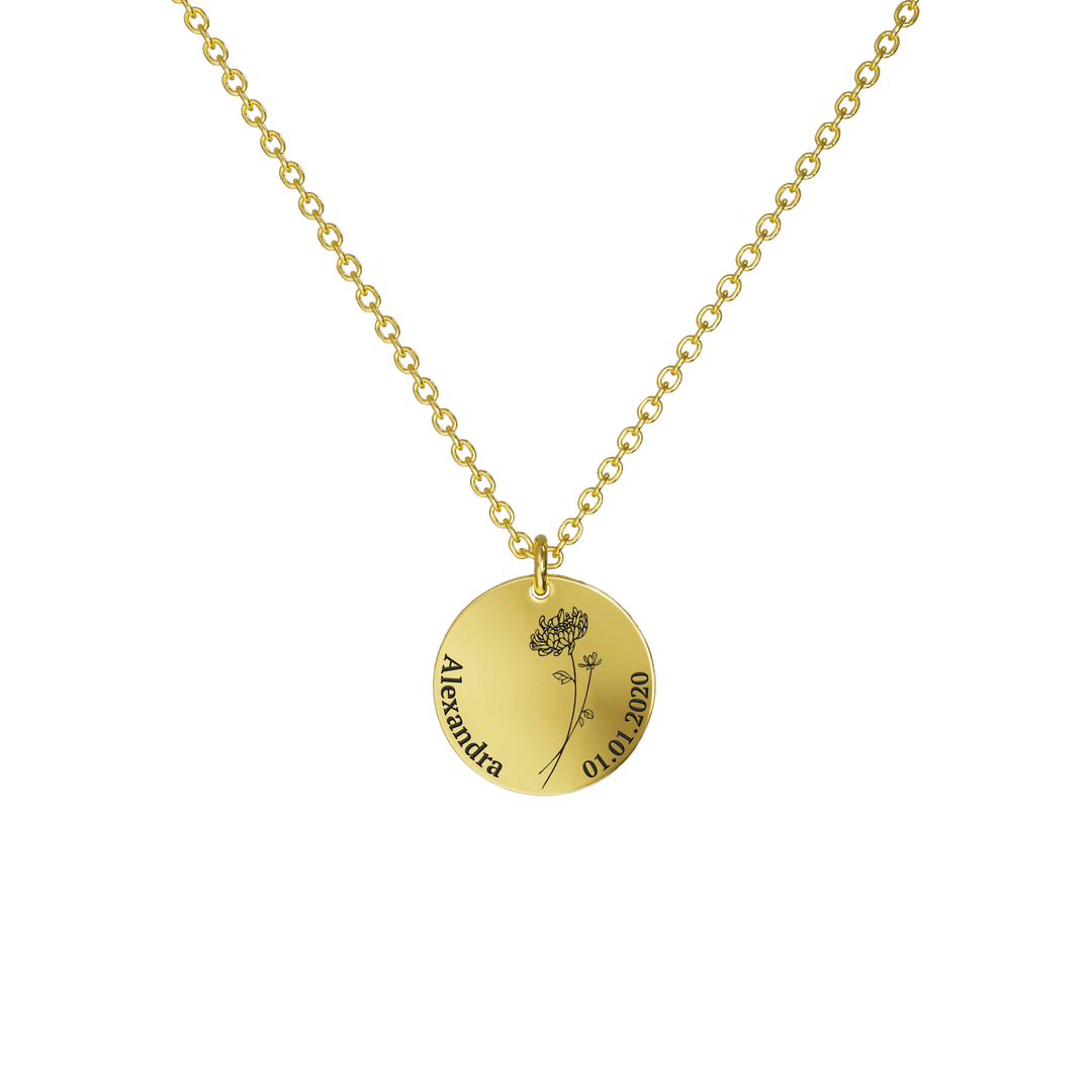 Mother's Day Gift Birth Flower Pendant Necklace 18K Gold Plated / Style 2 - Dainty / November Necklace MelodyNecklace