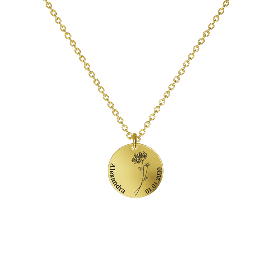 Mother's Day Gift Birth Flower Pendant Necklace 18K Gold Plated / Style 2 - Dainty / November Necklace MelodyNecklace