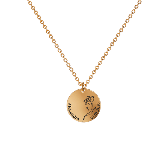 Mother's Day Gift Birth Flower Pendant Necklace 18K Rose Gold Plated / Style 1 - Bold / March Necklace MelodyNecklace