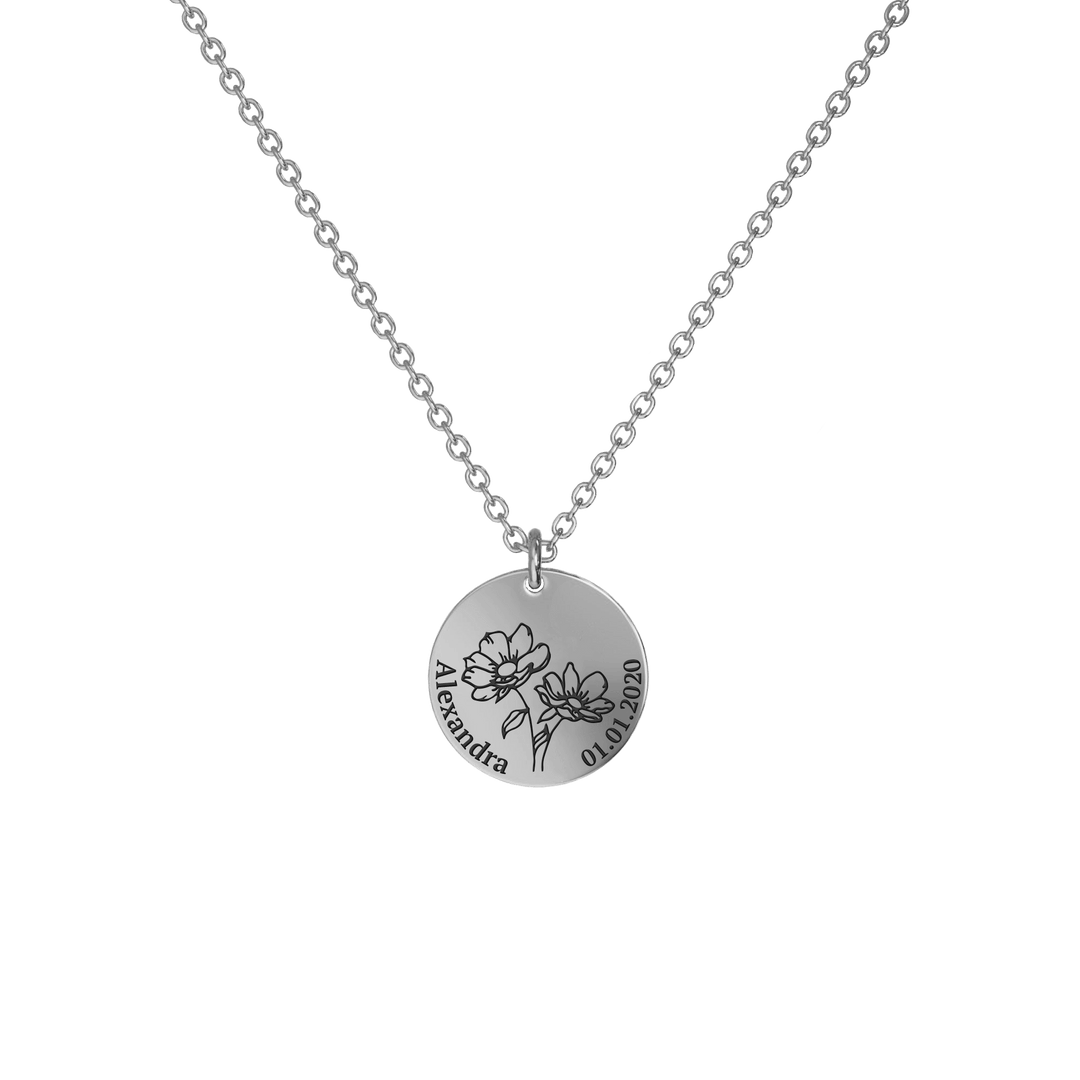 Mother's Day Gift Birth Flower Pendant Necklace Silver / Style 1 - Bold / August Necklace MelodyNecklace