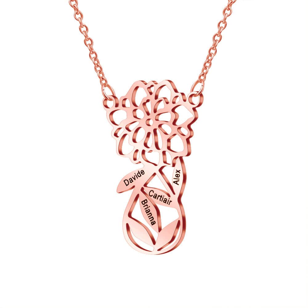 Mother's Day Gift Carnation Custom Name Necklace Titanium steel / Rose Gold Quillingx