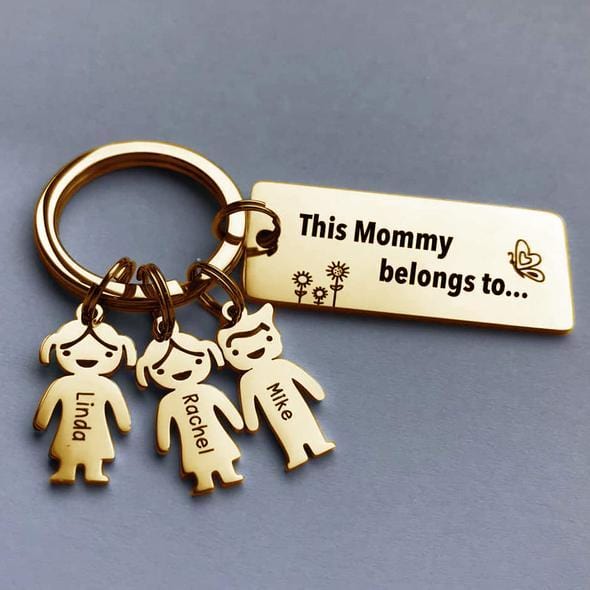 Mother's Day Gift Customized Family Kids Charm Keychain GOLD Keychain MelodyNecklace
