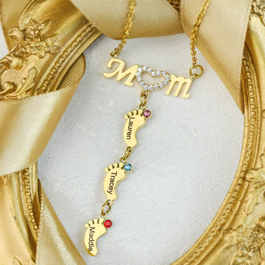 Mother's Day Gift Diamond Mom Necklace With Birthstone Baby Feet Mom Necklace MelodyNecklace