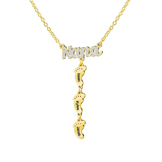 Mother's Day Gift Diamond Nana Necklace With Personalized Feet Gold Mom Necklace MelodyNecklace