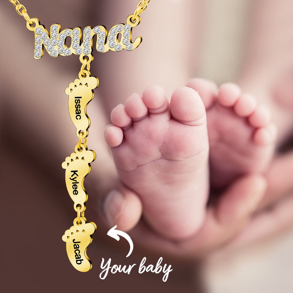 Mother's Day Gift Diamond Nana Necklace With Personalized Feet Mom Necklace MelodyNecklace