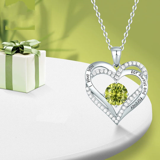 Mother's Day Gift Forever Love Heart Necklace Birthstone Pendant August - Peridot Valentine Necklace MelodyNecklace