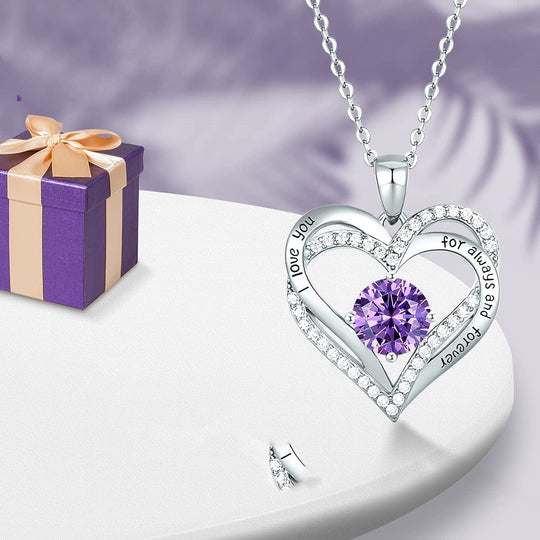 Mother's Day Gift Forever Love Heart Necklace Birthstone Pendant February - Amethyst Valentine Necklace MelodyNecklace