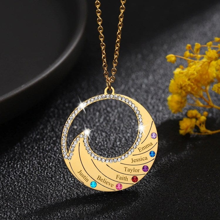 Mother's Day Gift Ocean Wave Family Birthstone Necklace Gold Mom Necklace MelodyNecklace