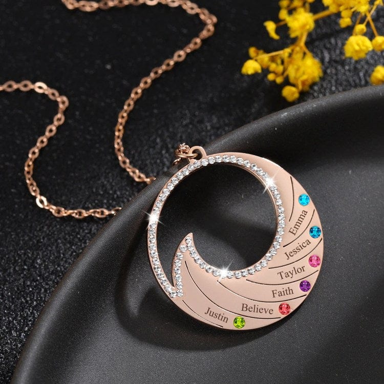 Mother's Day Gift Ocean Wave Family Birthstone Necklace Rose Gold Mom Necklace MelodyNecklace