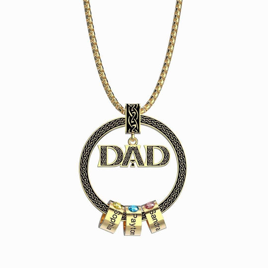 Mother's Day Gift Personalized Circle Pendant with Custom Birthstone Beads DAD / Gold Mom Necklace MelodyNecklace