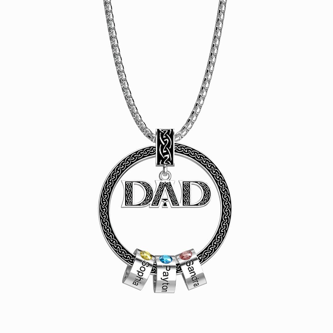 Mother's Day Gift Personalized Circle Pendant with Custom Birthstone Beads DAD / Silver Mom Necklace MelodyNecklace