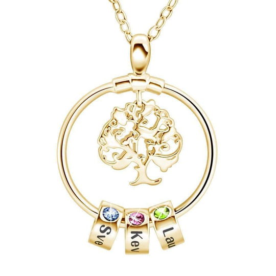 Mother's Day Gift Personalized Circle Pendant with Custom Birthstone Beads Family Tree / Gold Mom Necklace MelodyNecklace