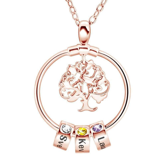 Mother's Day Gift Personalized Circle Pendant with Custom Birthstone Beads Family Tree / Rose gold Mom Necklace MelodyNecklace