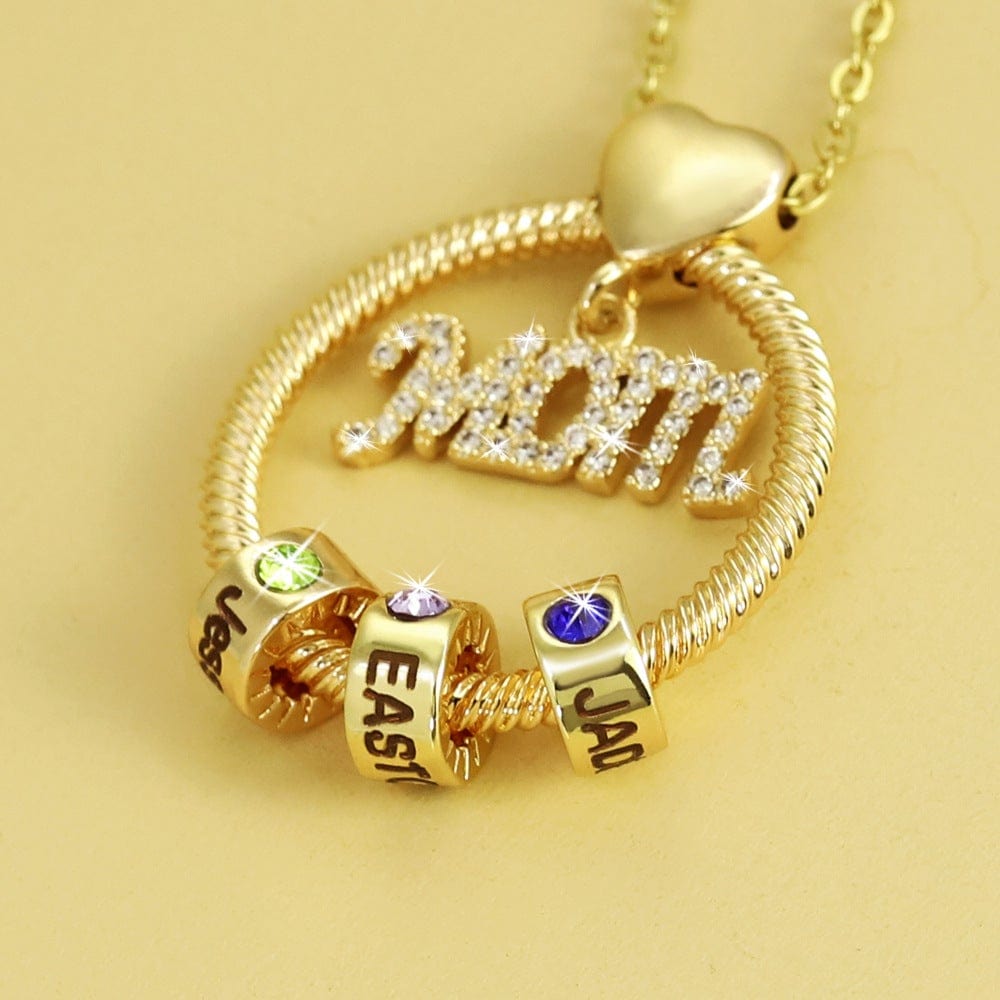 Mother's Day Gift Personalized Circle Pendant with Custom Birthstone Beads MOM / Gold Mom Necklace MelodyNecklace